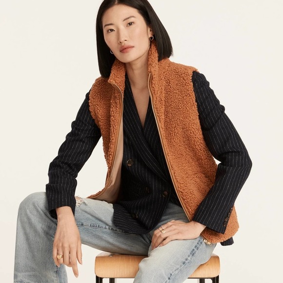 NEW J. Crew Teddy Sherpa Vest Adobe Clay sz XXL